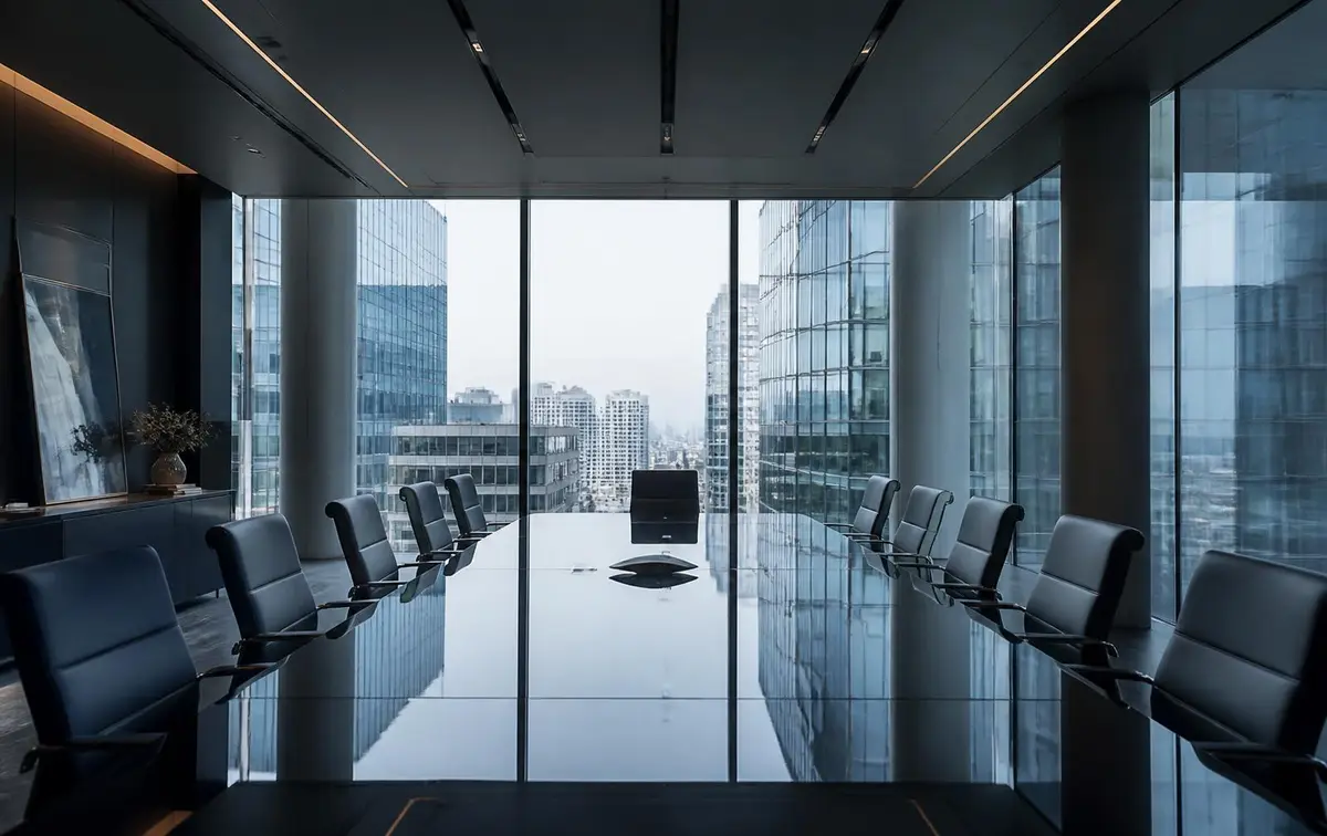 Modern boardroom with city views used for executive financial strategy sessions