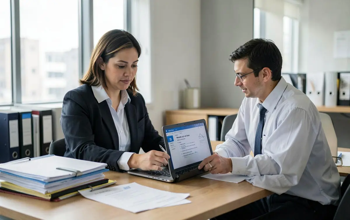 Accountant and reviewer working through a month-end close checklist together at a desk
